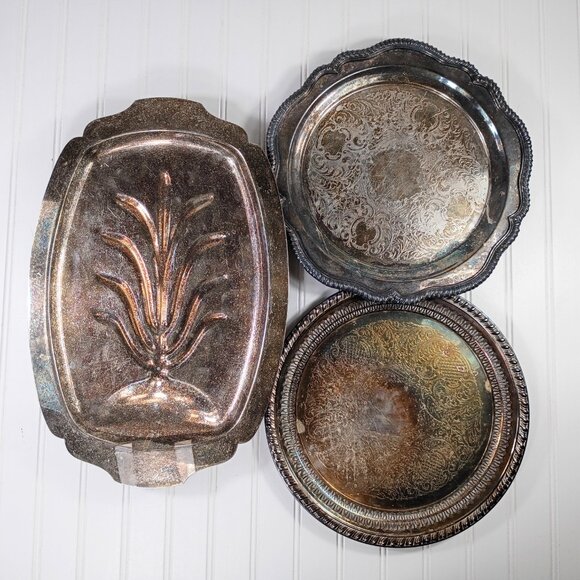 Vtg Silverplate Serving Trays Platters Tree of Life Round WS Blackinton LOT OF 3 - Picture 16 of 16